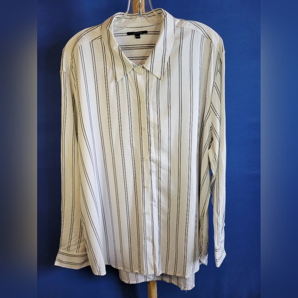 Tahari Button Up Dress Shirt White With Grey Piping XXL - Picture 7 of 11